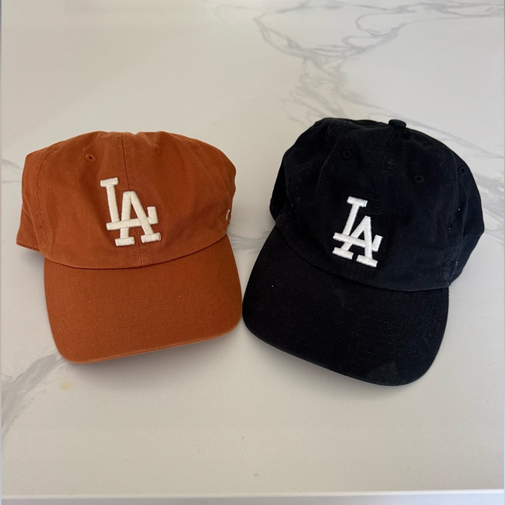Qty 2- 47 brand Los Angeles Dodgers hat. Brown and black.